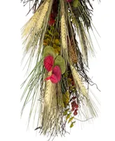 24" Autumn Harvest Wheat and Eucalyptus with Feathers Teardrop Swag - Unlit