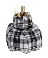 6.5" Black and White Plaid Stacked Fall Harvest Tabletop Pumpkin