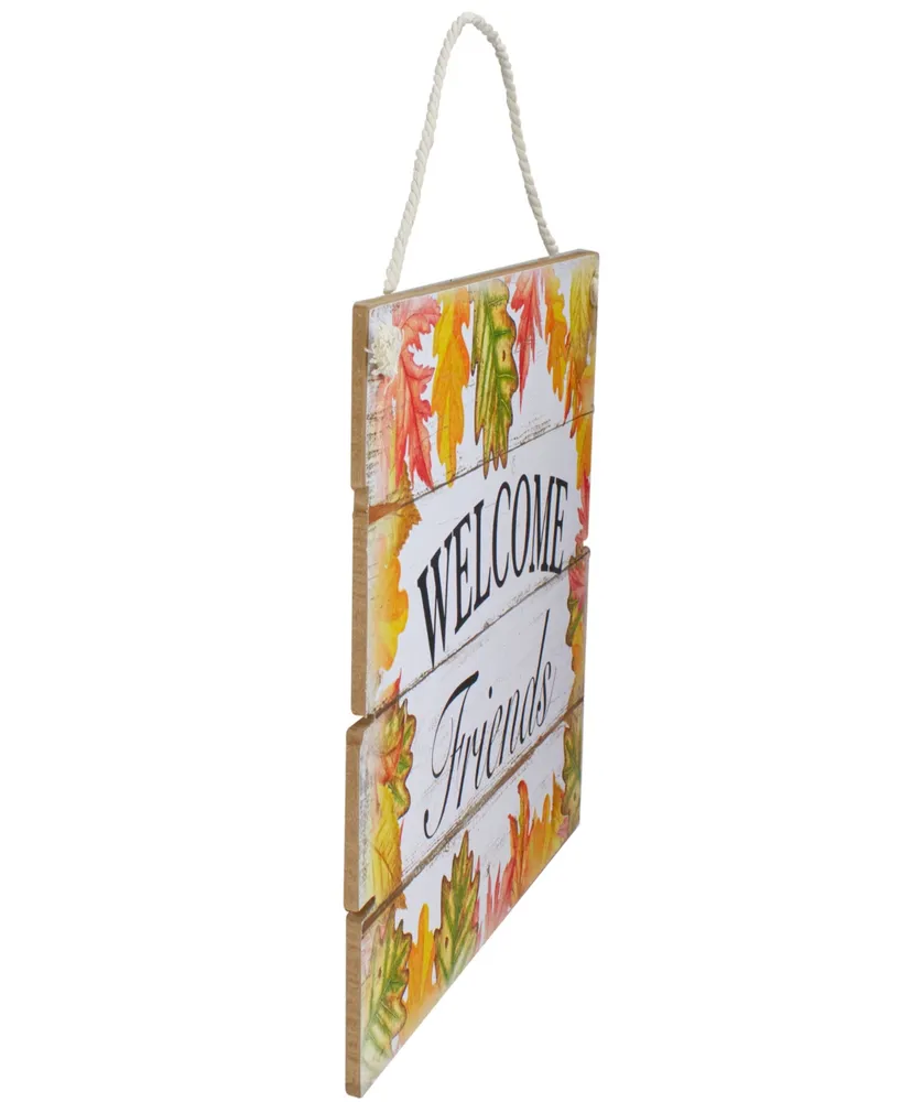 16" Autumn Leaves Welcome Friends Wooden Hanging Wall Sign