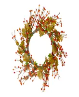 Orange Berries and Yellow Leaves Fall Harvest Artificial Wreath 22"