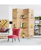 Costway 4 Panel Folding Room Divider Screen W/3 Display Shelves 5.6 Ft Tall