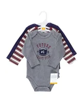 Hudson Baby Boys Cotton Long-Sleeve Bodysuits, Football, 3-Pack