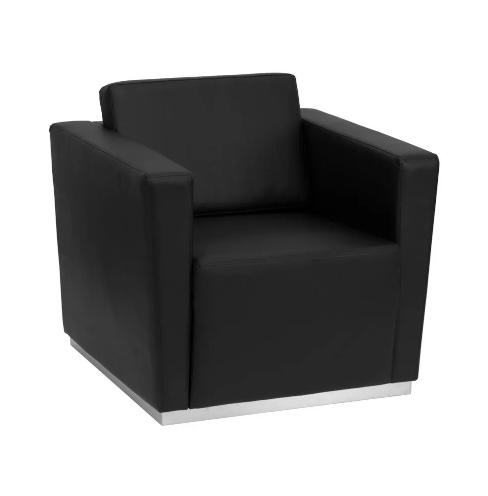 Contemporary Leather Chair With Stainless Steel Recessed Base