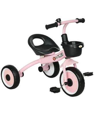Qaba Kids Tricycle for Toddlers Age 2-5 with Adjustable Seat, Toddler Bike for Children with Basket, Bell, Handlebar Grips