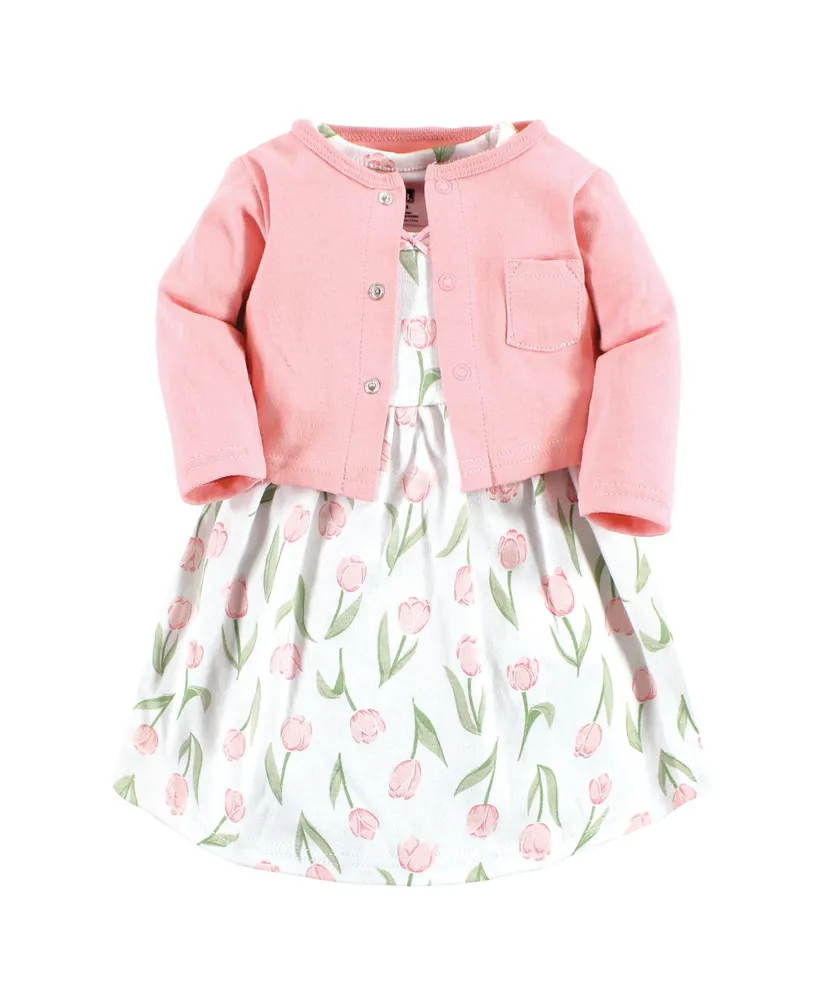 Hudson Baby Baby Girls Hudson Cotton Dress and Cardigan Set