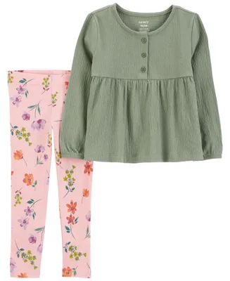 Carter's Toddler Girls Crinkle Top and Floral Leggings, 2 Piece Set