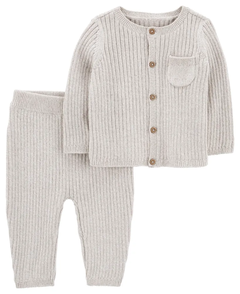 Baby Boys Terry Cardigan, Bodysuit, and Pants, 3 Piece Set