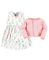 Hudson Baby Baby Girls Hudson Cotton Dress and Cardigan Set
