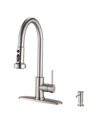 Simplie Fun Stainless Steel Pull Down Kitchen Faucet With Soap Dispenser Brushed Nickel