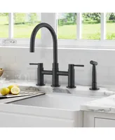 Simplie Fun Double Handle Bridge Kitchen Faucet With Side Spray