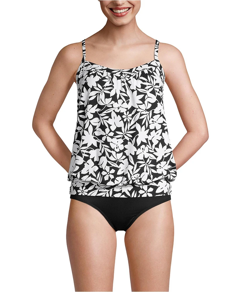 Lands' End Women's Long Blouson Tummy Hiding Tankini Swimsuit Top Adjustable Straps