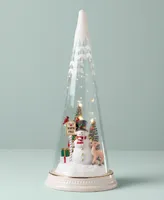 Lenox Lighted Christmas Cone With North Pole Snowman Scene Figurine