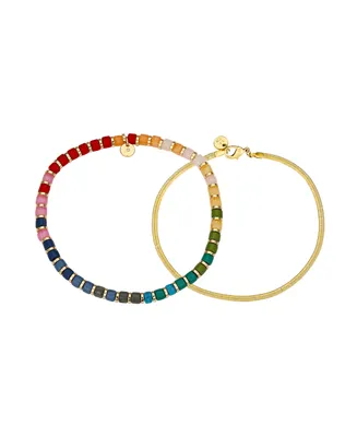 Unwritten Multi Color Bead and 14K Gold Plated Bracelet Set, 2 Pieces