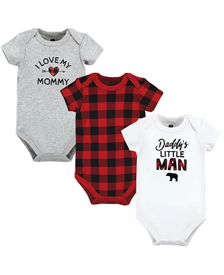 Hudson Baby Baby Boys Cotton Bodysuits, Buffalo Plaid Family, 3-Pack