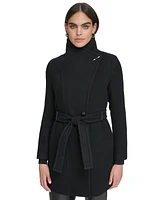 Calvin Klein Womens Asymmetrical Belted Wrap Coat, Created for Macys