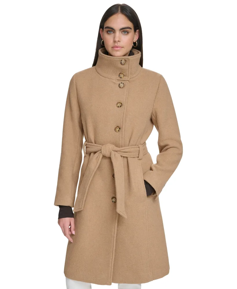 Calvin Klein Women's Wool Blend Belted Buttoned Coat