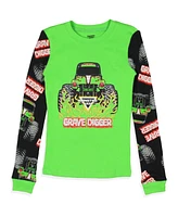 Monster Jam Boys Truck Long Sleeve Grave Digger Tight Fit Sleep Pajama Set