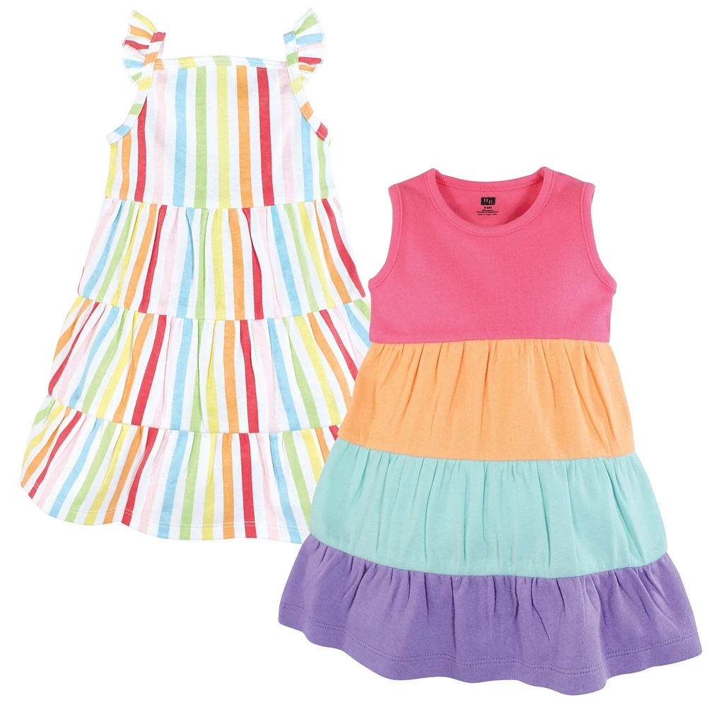 Hudson Baby Toddler, Child Girl Cotton Dresses, Rainbow Stripe