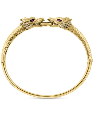 Effy Black & White Diamond (1/2 ct. t.w.) & Ruby (1/20 ct. t.w.) Dragon Bracelet in 14k Gold