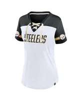 Women's Fanatics White Pittsburgh Steelers Dueling Slant V-Neck Lace-Up T-shirt