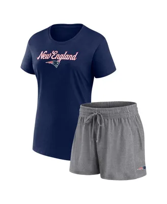Women's Fanatics Navy, Heather Charcoal New England Patriots Script T-shirt and Shorts Lounge Set
