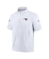 Men's Nike White New England Patriots Sideline Coach Short Sleeve Hoodie Quarter-Zip Jacket