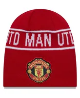 Men's New Era Red Manchester United Wordmark Skull Knit Hat