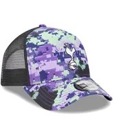 Men's New Era Tottenham Hotspur Black Glitch All Over Print E-Frame Trucker Adjustable Hat