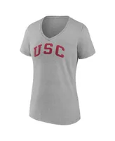 Women's Fanatics Heather Gray Usc Trojans Basic Arch V-Neck T-shirt