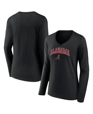 Women's Fanatics Black Alabama Crimson Tide Evergreen Campus Long Sleeve V-Neck T-shirt