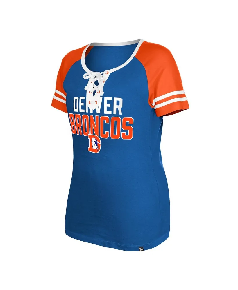 Women's New Era Royal Denver Broncos Throwback Raglan Lace-Up T-shirt