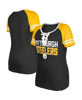 Women's New Era Black Pittsburgh Steelers Raglan Lace-Up T-shirt
