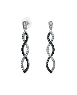 Bling Jewelry Black White Cubic Zirconia Pave Long Romantic Infinity Twist Drop Earrings For Women Prom Cocktail Party Cz