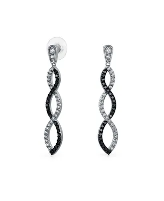 Bling Jewelry Black White Cubic Zirconia Pave Long Infinity Twist Drop Earrings For Women Prom Cocktail Party Cz