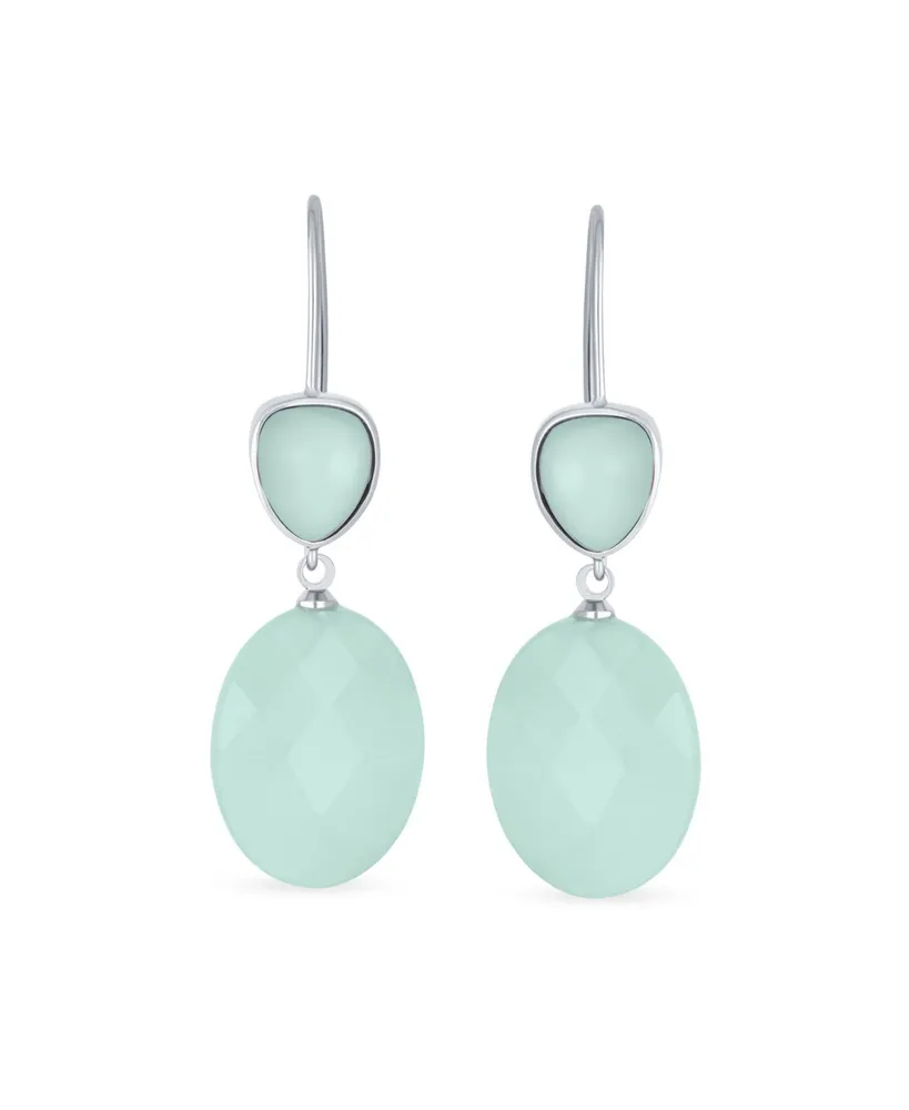 Bling Jewelry Classic Elegant Genuine 10K Gold Faceted Briolette Gemstone  Bezel Set Oval Aquamarine Dangle Drop Earrings For Women Wire Fish Hook