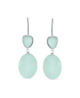 Bling Jewelry Elegant Teardrop Accent Briolette Soft Mint Light Green Natural Amazonite Faceted Oval Drop Earrings For Women Fish Hook