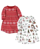 Hudson Baby Girls Cotton Dresses, Christmas Forest