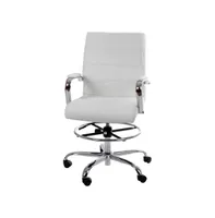 Merrick Lane Tevia Mid-Back Drafting Chair With Adjustable Foot Ring Upholstered Swivel Chair With Chrome Base