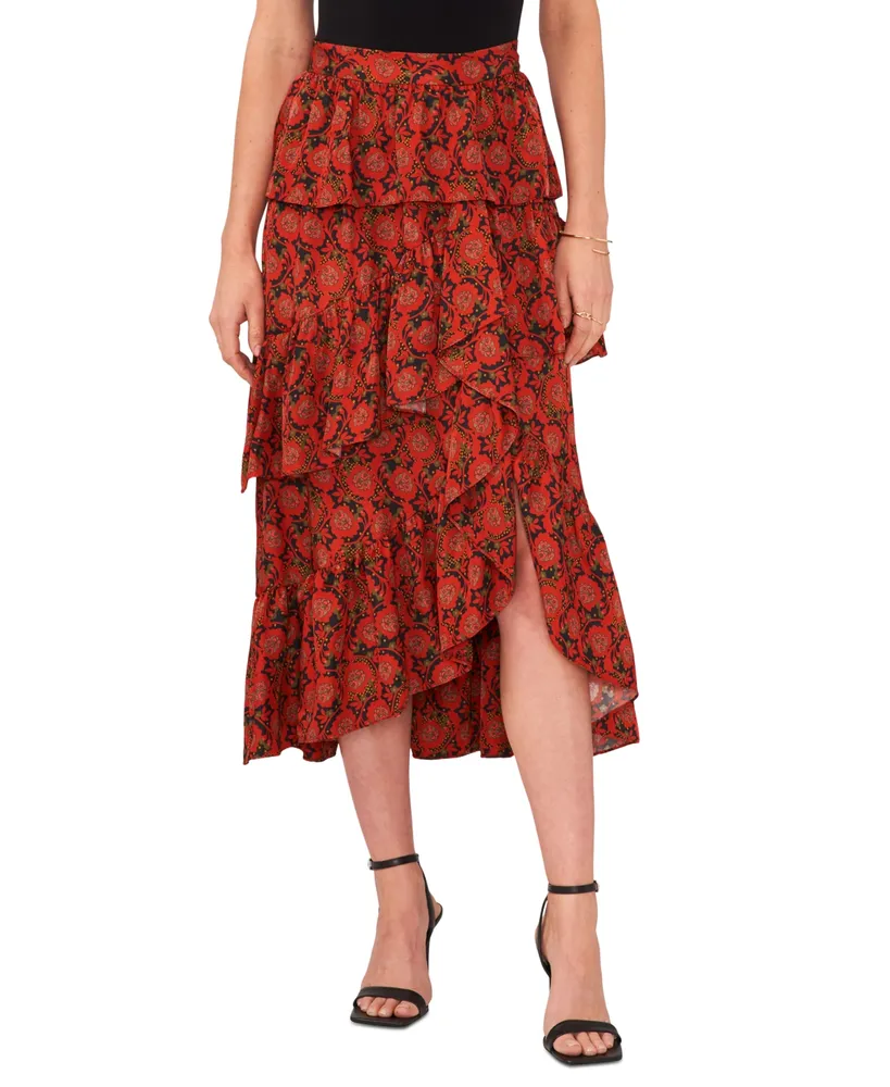 1.state Women's Cascade Ruffle Midi Skirt