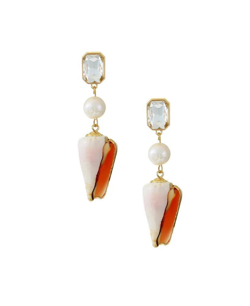 Ettika Golden Rimmed Shell 18K Gold Plated Dangle Earrings