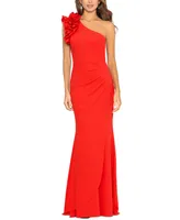 Xscape Petite Ruffled One-Shoulder Gown