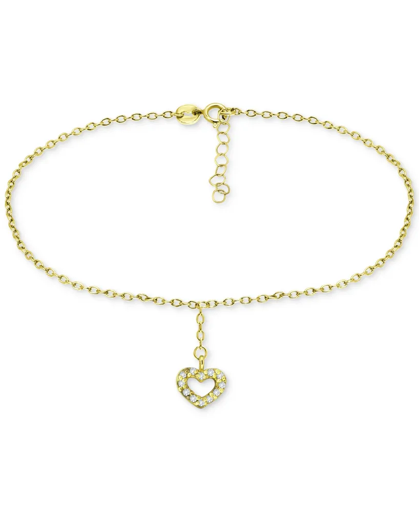 Giani Bernini Cubic Zirconia Heart Drop Charm Ankle Bracelet Sterling Silver, Created for Macy's