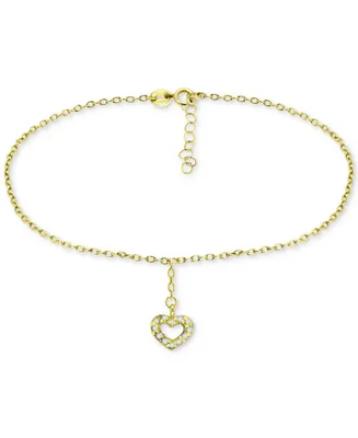 Giani Bernini Cubic Zirconia Heart Drop Charm Ankle Bracelet Sterling Silver, Created for Macy's
