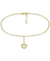 Giani Bernini Cubic Zirconia Heart Drop Charm Ankle Bracelet Sterling Silver, Created for Macy's