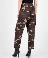 Bar Iii Women's Camo Washed Satin Cargo Pants, Created for Macy's