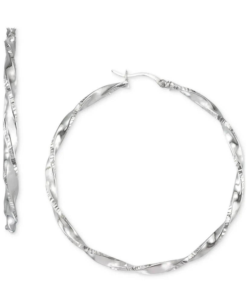 Two-Tone Twisted Hoop Earrings (45mm) 14k Yellow and White Gold- Plated Sterling Silver (Also Silver)