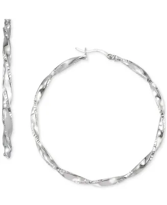Two-Tone Twisted Hoop Earrings (45mm) 14k Yellow and White Gold- Plated Sterling Silver (Also Silver)