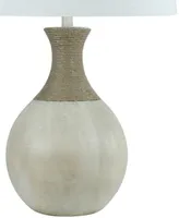 29.5" Earth Tones Cast Table Lamp with Woven Jute Neck and Designer Shade