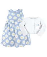 Hudson Baby Girls Cotton Dress and Cardigan Set