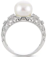 Cultured Freshwater Pearl (8 1/2mm) & Lab-Created White Sapphire (1/10 ct. t.w.) Lattice Ring in Sterling Silver